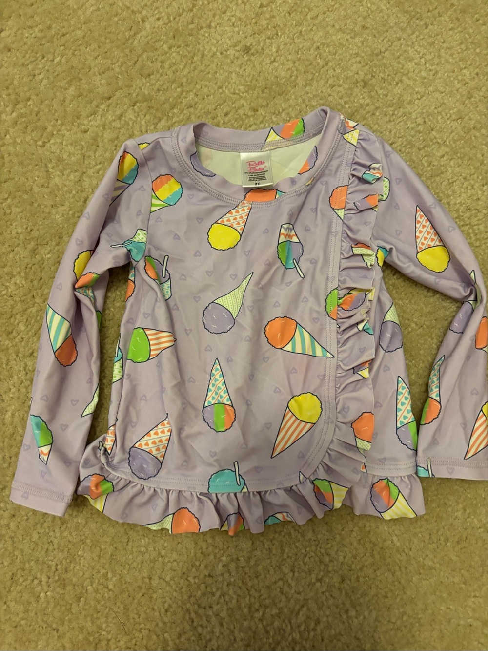 Ruffle Butts Lavender Ice Cream Print Ruffle Rash Guard